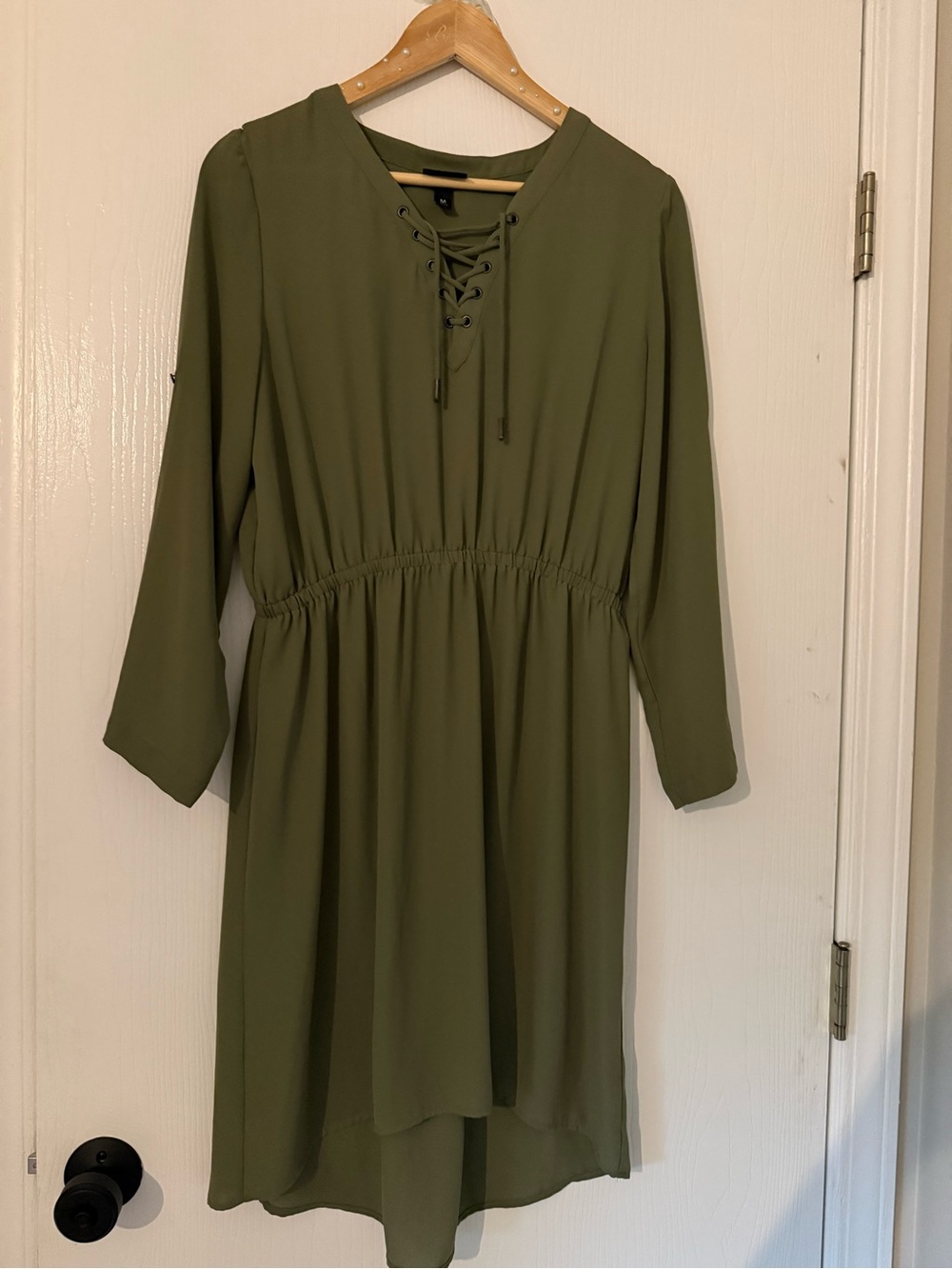 Olive Green Lace-Up Waist Midi Dress